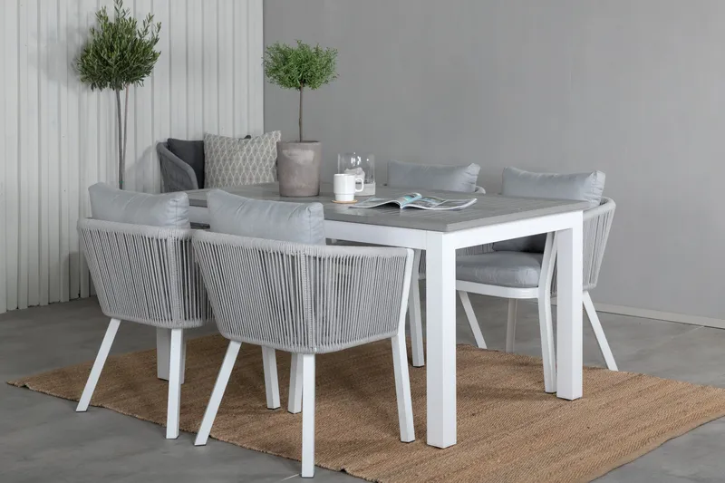 Albany Förlängningsbar Matgrupp Utomhus 152cm + 4 Virya Stolar - Grå/Vit - Utemöbler & utemiljö - Utegrupp - Matgrupp utomhus