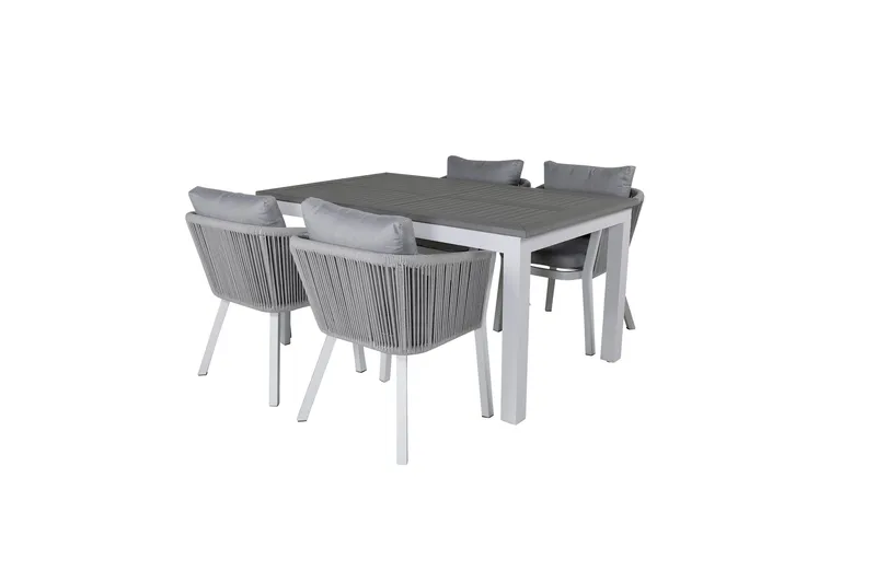 Albany Förlängningsbar Matgrupp Utomhus 152cm + 4 Virya Stolar - Grå/Vit - Utemöbler & utemiljö - Utegrupp - Matgrupp utomhus