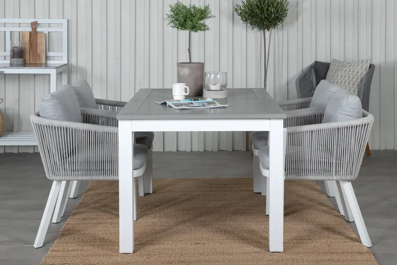 Albany Förlängningsbar Matgrupp Utomhus 152cm + 4 Virya Stolar - Grå/Vit - Utemöbler & utemiljö - Utegrupp - Matgrupp utomhus