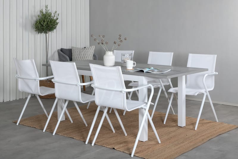 Albany Förlängningsbar Matgrupp Utomhus 152cm + 6 Alina Stolar - Grå/Vit - Utemöbler & utemiljö - Utegrupp - Matgrupp utomhus