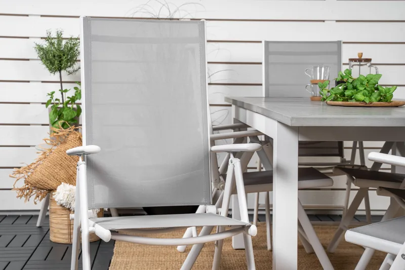 Albany Förlängningsbar Matgrupp Utomhus 152cm + 6 Break Matstolar - Grå/Vit - Utemöbler & utemiljö - Utegrupp - Matgrupp utomhus