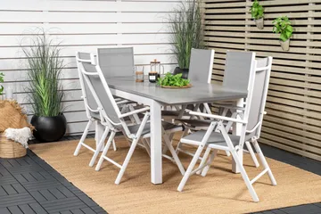 Albany Förlängningsbar Matgrupp Utomhus 152cm + 6 Break Matstolar - Grå/Vit - Utemöbler & utemiljö - Utegrupp - Matgrupp utomhus