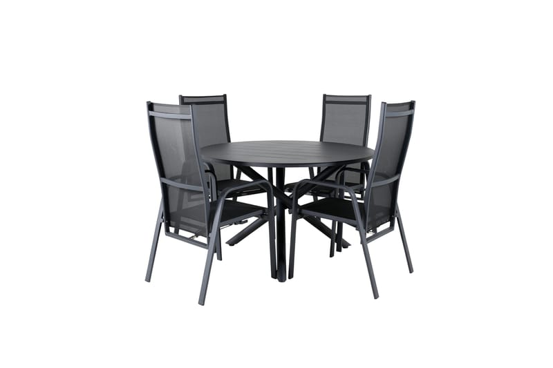 Alma Matgrupp Utomhus Rund Ø120cm + 4 Copacabana Reclinerstolar, Svart