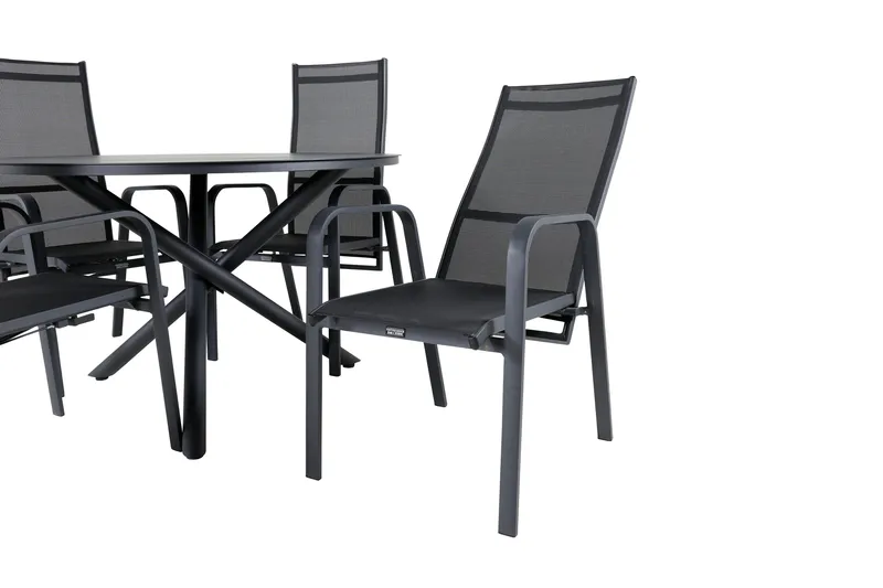 Alma Matgrupp Utomhus Rund Ø120cm + 4 Copacabana Reclinerstolar - Svart - Utemöbler & utemiljö - Utegrupp - Matgrupp utomhus