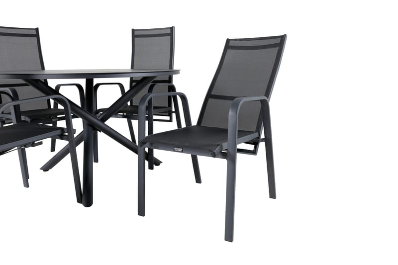 Alma Matgrupp Utomhus Rund Ø120cm + 4 Copacabana Reclinerstolar - Svart - Utemöbler & utemiljö - Utegrupp - Matgrupp utomhus