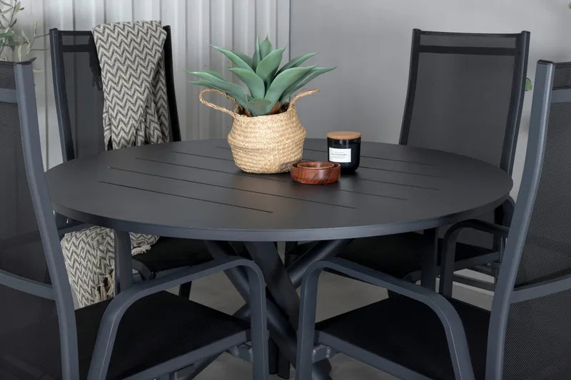 Alma Matgrupp Utomhus Rund Ø120cm + 4 Copacabana Reclinerstolar - Svart - Utemöbler & utemiljö - Utegrupp - Matgrupp utomhus