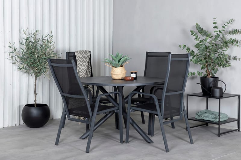 Alma Matgrupp Utomhus Rund Ø120cm + 4 Copacabana Reclinerstolar - Svart - Utemöbler & utemiljö - Utegrupp - Matgrupp utomhus