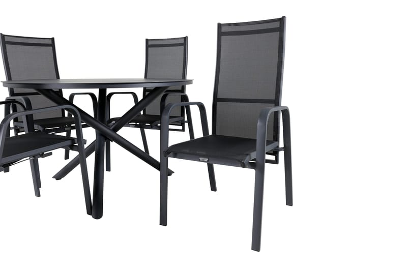 Alma Matgrupp Utomhus Rund Ø120cm + 4 Copacabana Reclinerstolar - Svart - Utemöbler & utemiljö - Utegrupp - Matgrupp utomhus