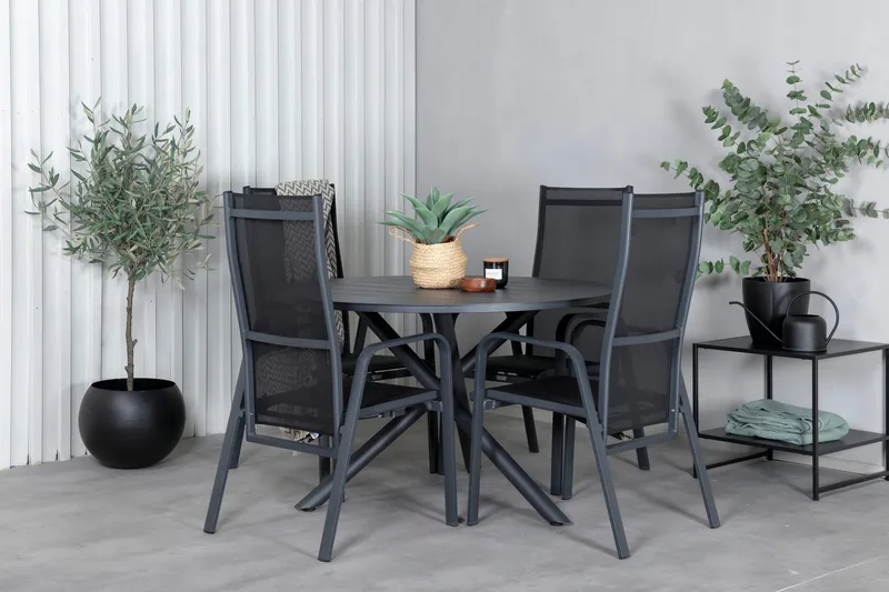 Alma Matgrupp Utomhus Rund Ø120cm + 4 Copacabana Reclinerstolar - Svart - Utemöbler & utemiljö - Utegrupp - Matgrupp utomhus