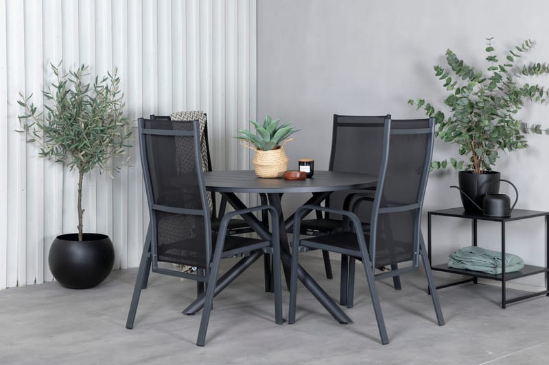 Alma Matgrupp Utomhus Rund Ø120cm + 4 Copacabana Reclinerstolar - Svart - Utemöbler & utemiljö - Utegrupp - Matgrupp utomhus