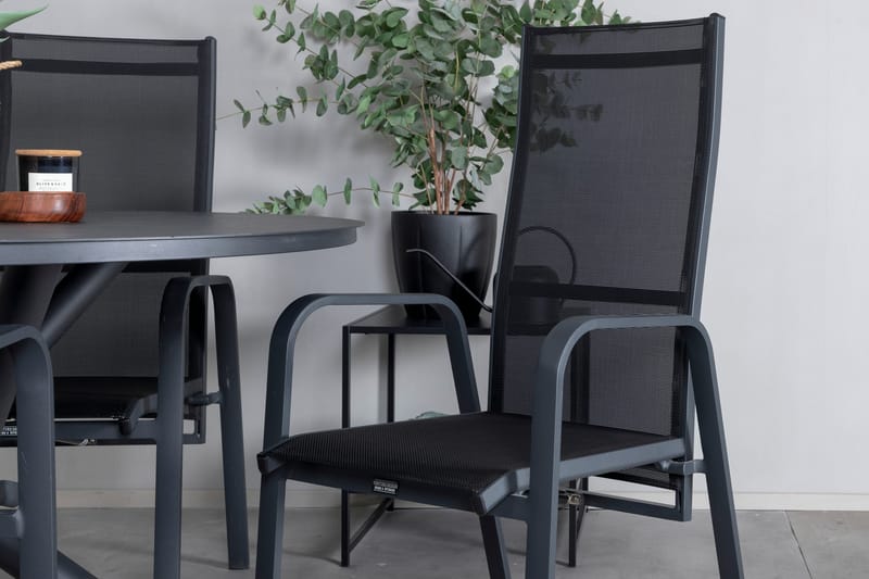 Alma Matgrupp Utomhus Rund Ø120cm + 4 Copacabana Reclinerstolar - Svart - Utemöbler & utemiljö - Utegrupp - Matgrupp utomhus