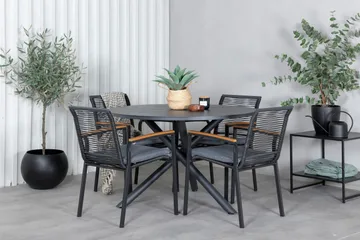 Alma Matgrupp Utomhus Rund Ø120cm + 4 Dallas Matstolar - Svart - Utemöbler & utemiljö - Utegrupp - Matgrupp utomhus