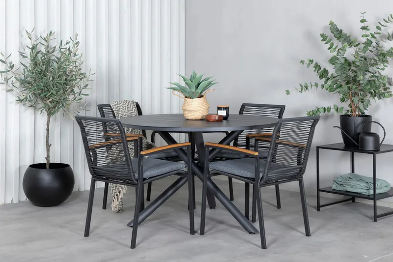 Alma Matgrupp Utomhus Rund Ø120cm + 4 Dallas Matstolar - Svart - Utemöbler & utemiljö - Utegrupp - Matgrupp utomhus