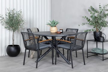 Alma Matgrupp Utomhus Rund Ø120cm + 4 Dallas Matstolar - Svart - Utemöbler & utemiljö - Utegrupp - Matgrupp utomhus