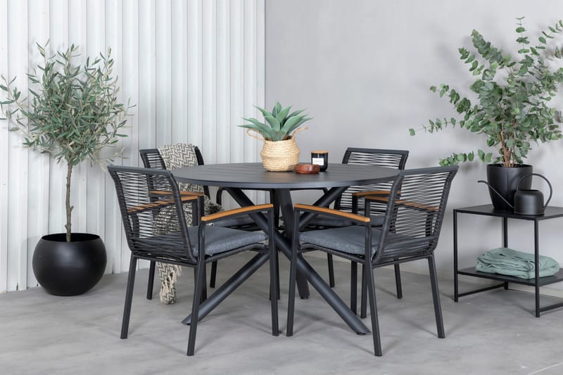 Alma Matgrupp Utomhus Rund Ø120cm + 4 Dallas Matstolar - Svart - Utemöbler & utemiljö - Utegrupp - Matgrupp utomhus