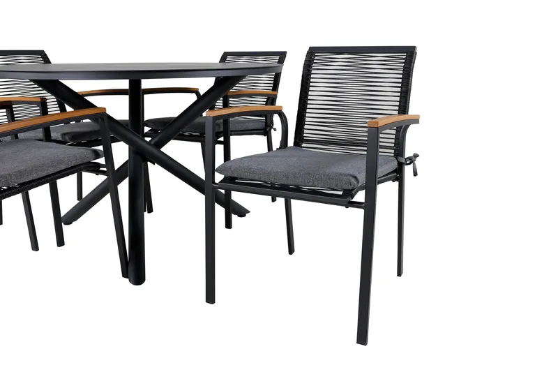 Alma Matgrupp Utomhus Rund Ø120cm + 4 Dallas Matstolar - Svart - Utemöbler & utemiljö - Utegrupp - Matgrupp utomhus