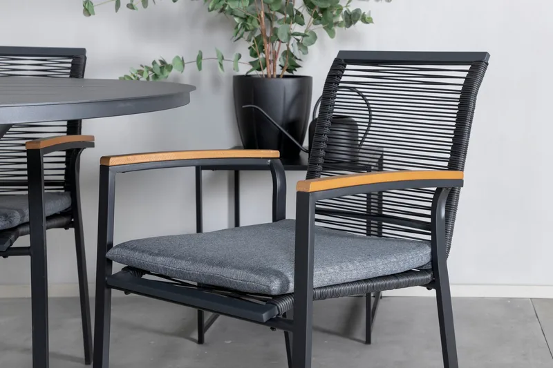 Alma Matgrupp Utomhus Rund Ø120cm + 4 Dallas Matstolar - Svart - Utemöbler & utemiljö - Utegrupp - Matgrupp utomhus