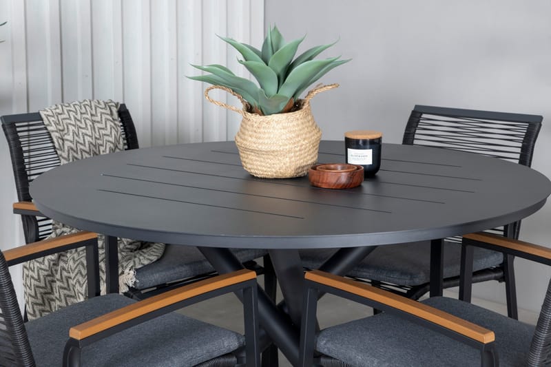 Alma Matgrupp Utomhus Rund Ø120cm + 4 Dallas Matstolar - Svart - Utemöbler & utemiljö - Utegrupp - Matgrupp utomhus