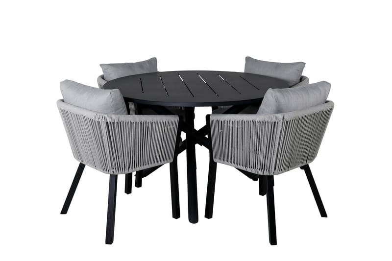 Alma Matgrupp Utomhus Rund Ø120cm + 4 Virya Matstolar, Svart/Gr å