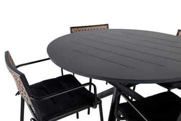Alma Matgrupp Utomhus Rund Ø120cm + 4 Paola Matstolar - Svart/Natur - Utemöbler & utemiljö - Utegrupp - Matgrupp utomhus