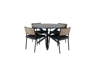 Alma Matgrupp Utomhus Rund Ø120cm + 4 Paola Matstolar - Svart/Natur - Utemöbler & utemiljö - Utegrupp - Matgrupp utomhus