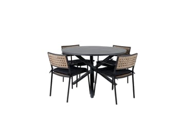 Alma Matgrupp Utomhus Rund Ø120cm + 4 Paola Matstolar - Svart/Natur - Utemöbler & utemiljö - Utegrupp - Matgrupp utomhus