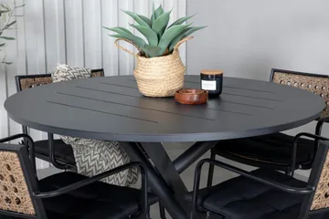 Alma Matgrupp Utomhus Rund Ø120cm + 4 Paola Matstolar - Svart/Natur - Utemöbler & utemiljö - Utegrupp - Matgrupp utomhus