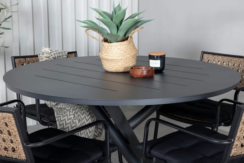 Alma Matgrupp Utomhus Rund Ø120cm + 4 Paola Matstolar - Svart/Natur - Utemöbler & utemiljö - Utegrupp - Matgrupp utomhus