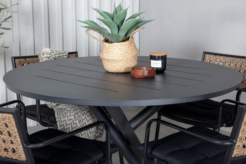 Alma Matgrupp Utomhus Rund Ø120cm + 4 Paola Matstolar - Svart/Natur - Utemöbler & utemiljö - Utegrupp - Matgrupp utomhus