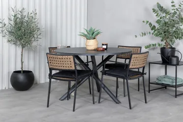 Alma Matgrupp Utomhus Rund Ø120cm + 4 Paola Matstolar - Svart/Natur - Utemöbler & utemiljö - Utegrupp - Matgrupp utomhus