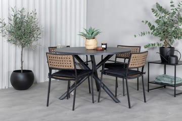 Alma Matgrupp Utomhus Rund Ø120cm + 4 Paola Matstolar - Svart/Natur - Utemöbler & utemiljö - Utegrupp - Matgrupp utomhus