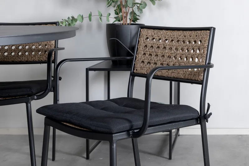 Alma Matgrupp Utomhus Rund Ø120cm + 4 Paola Matstolar - Svart/Natur - Utemöbler & utemiljö - Utegrupp - Matgrupp utomhus