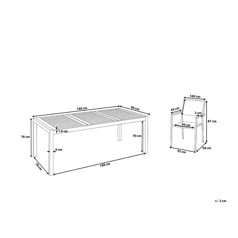 Bacoli Matgrupp Utomhus 180 cm + 6 Utestolar - Grå - Utemöbler & utemiljö - Utegrupp - Matgrupp utomhus