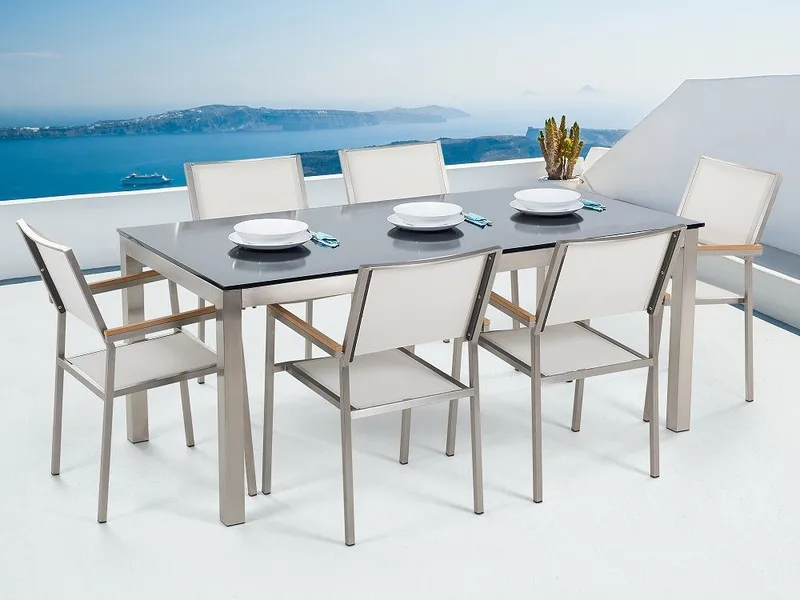 Bacoli Matgrupp Utomhus 180 cm + 6 Utestolar, Svart