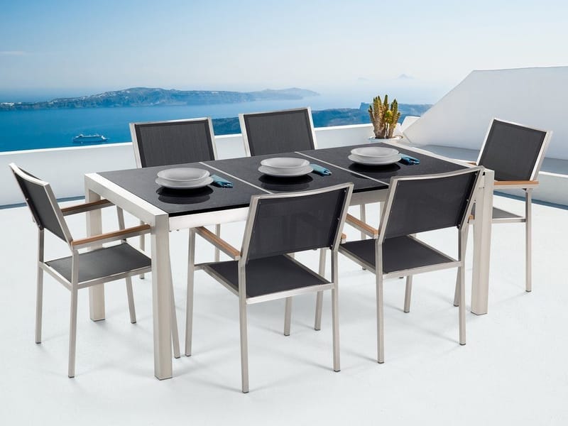 Bacoli Matgrupp Utomhus 180 cm + 6 Utestolar, Svart