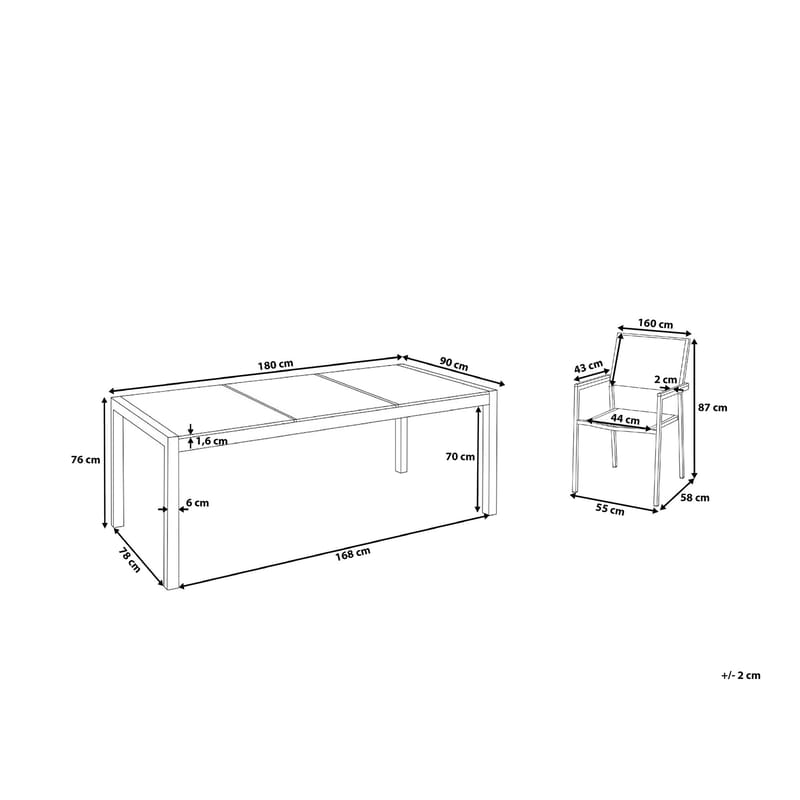 Bacoli Matgrupp Utomhus 180 cm + 6 Utestolar - Silver - Utemöbler & utemiljö - Utegrupp - Matgrupp utomhus