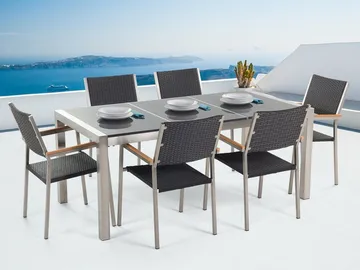 Bacoli Matgrupp Utomhus 180 cm + 6 Utestolar - Silver - Utemöbler & utemiljö - Utegrupp - Matgrupp utomhus