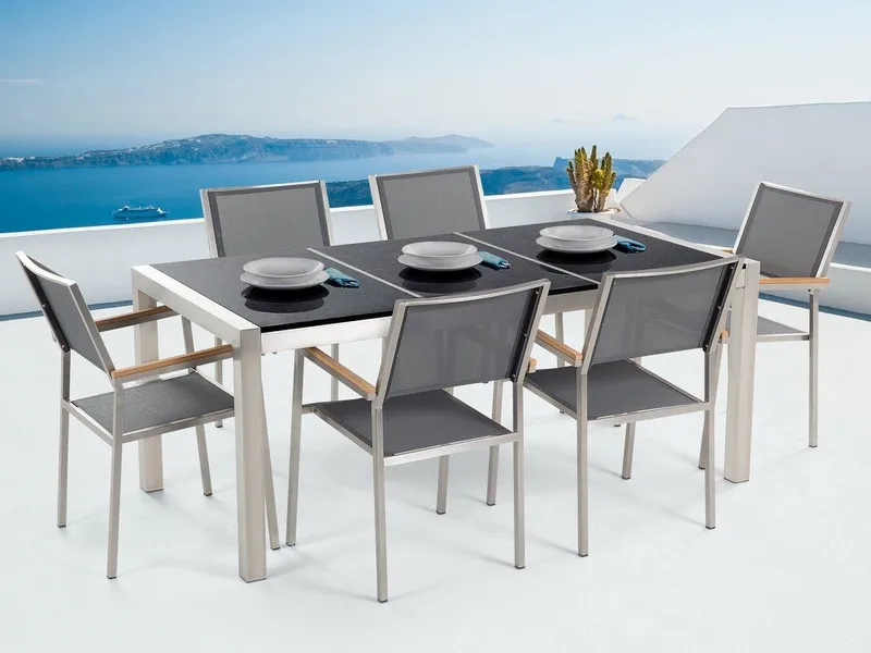 Bacoli Matgrupp Utomhus 180 cm + 6 Utestolar, Svart