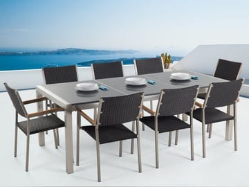 Bacoli Matgrupp Utomhus 220 cm + 8 Utestolar - Svart - Utemöbler & utemiljö - Utegrupp - Matgrupp utomhus