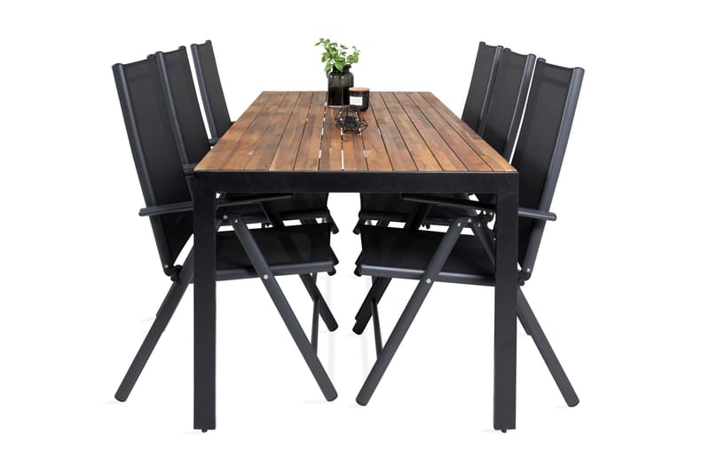 Bois Matgrupp Utomhus 200cm + 6 Break Positionsstolar, Svart/Grå