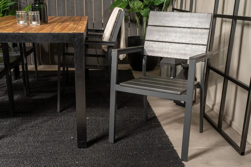 Bois Matgrupp Utomhus 200cm + 6 Levels Stapelbara Matstolar - Svart - Utemöbler & utemiljö - Utegrupp - Matgrupp utomhus