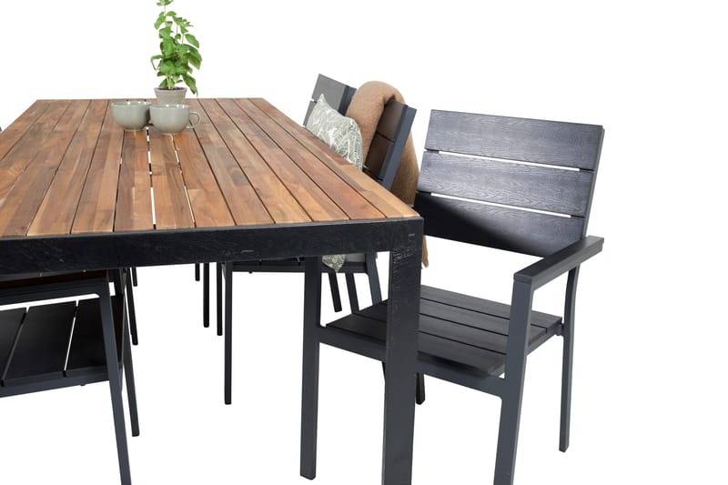 Bois Matgrupp Utomhus 200cm + 6 Levels Stapelbara Matstolar - Svart - Utemöbler & utemiljö - Utegrupp - Matgrupp utomhus