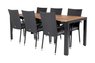 Bois Matgrupp Utomhus 200cm + 6 Anna Karmstolar - Svart/Grå - Utemöbler & utemiljö - Utegrupp - Matgrupp utomhus