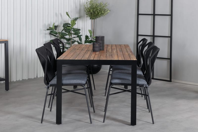 Bois Matgrupp Utomhus 205cm + 6 Julian Matstolar - Svart/Brun - Utemöbler & utemiljö - Utegrupp - Matgrupp utomhus