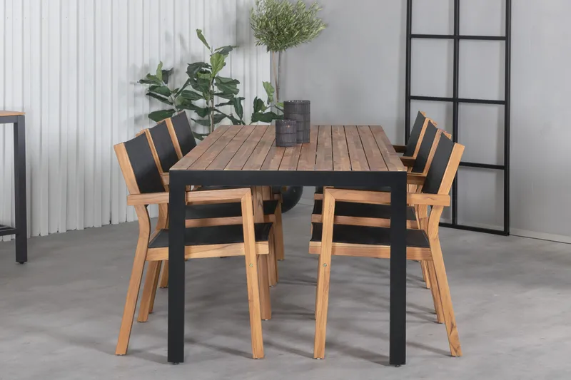 Bois Matgrupp Utomhus 205cm + 6 Venice Stapelbara Matstolar - Vit - Utemöbler & utemiljö - Utegrupp - Matgrupp utomhus