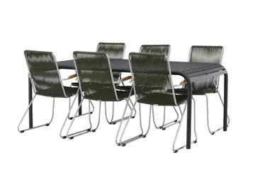 Borneo Matgrupp Utomhus 200 cm + 6 st Bois Karmstolar - Grön/Svart - Utemöbler & utemiljö - Utegrupp - Matgrupp utomhus