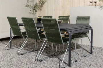 Borneo Matgrupp Utomhus 200 cm + 6 st Bois Karmstolar - Grön/Svart - Utemöbler & utemiljö - Utegrupp - Matgrupp utomhus