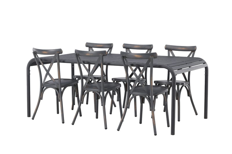 Borneo Matgrupp Utomhus 200 cm + 6 st Tablas Matstolar, Mörkgrå/Svart