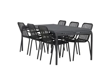Borneo Matgrupp Utomhus 200 cm + 6 st Peking Karmstolar - Svart - Utemöbler & utemiljö - Utegrupp - Matgrupp utomhus