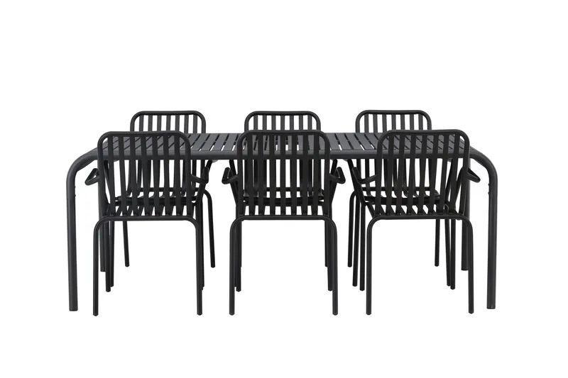 Borneo Matgrupp Utomhus 200 cm + 6 st Peking Karmstolar - Svart - Utemöbler & utemiljö - Utegrupp - Matgrupp utomhus